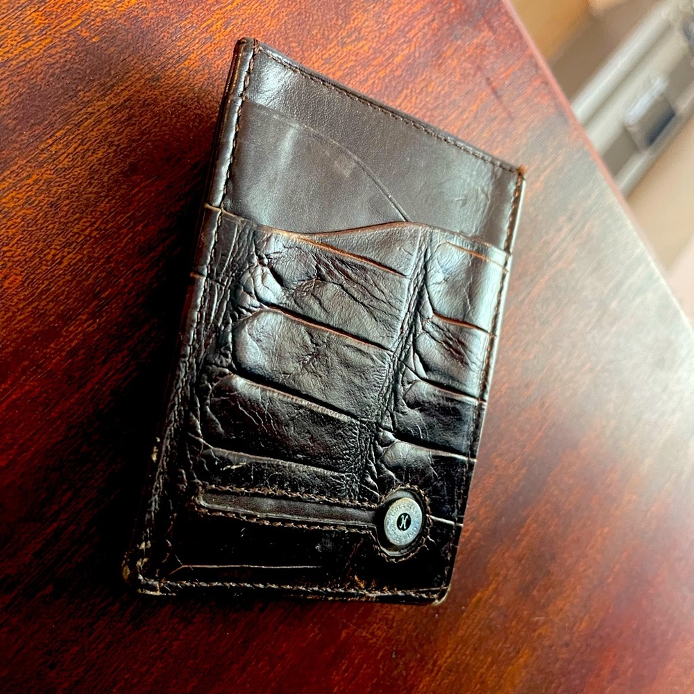 Cole Haan brown leather clip wallet